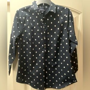 Lands End Women’s Popover 3/4 Sleeve Shirt - Navy Dots - Size 10 - NWT